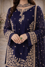 Embroidered 3 Piece Silk Farshi Shalwar Set  Formal Pakistani Suit