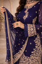 Embroidered 3 Piece Silk Farshi Shalwar Set  Formal Pakistani Suit