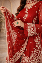 Embroidered 3 Piece Silk Farshi Shalwar Set  Formal Pakistani Suit