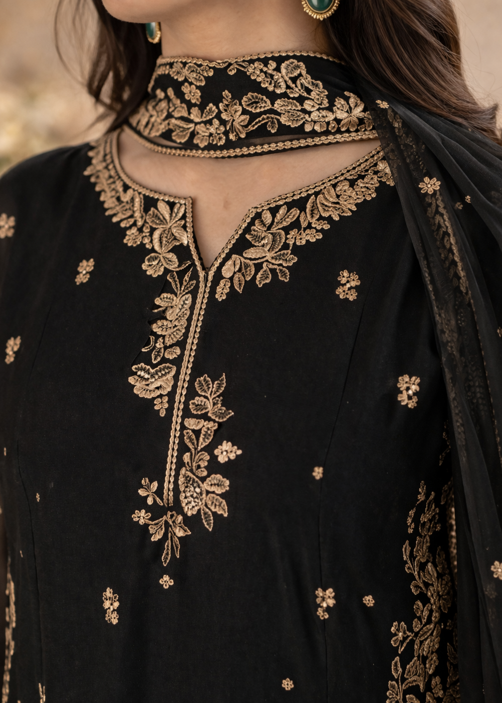 Embroidered 3 Piece Silk Farshi Shalwar Set  Formal Pakistani Suit