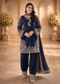 Embroidered 3 Piece Silk Farshi Shalwar Set  Formal Pakistani Suit