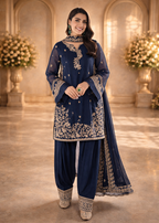 Embroidered 3 Piece Silk Farshi Shalwar Set  Formal Pakistani Suit
