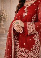 Embroidered 3 Piece Silk Farshi Shalwar Set  Formal Pakistani Suit