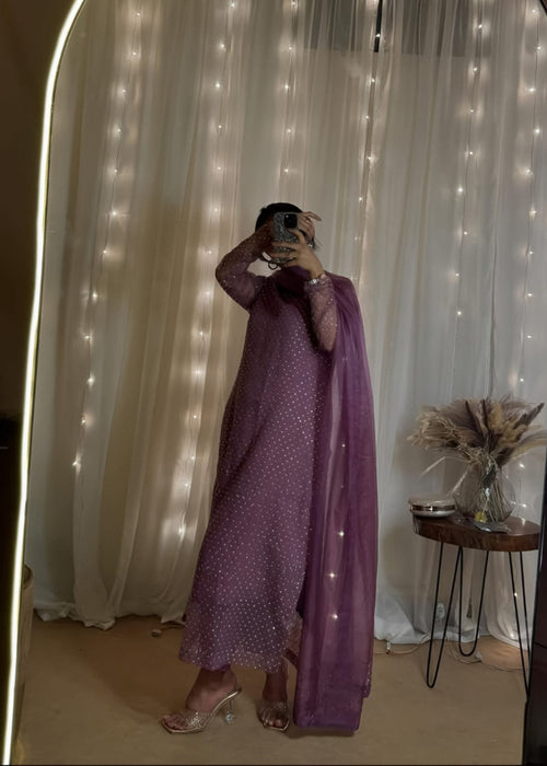 Diamond Stone Stitch Chiffon Suit - Shiwani Apparels