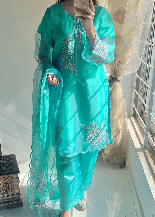 Elegance Touch 3 Piece Embroidered Organza Suit