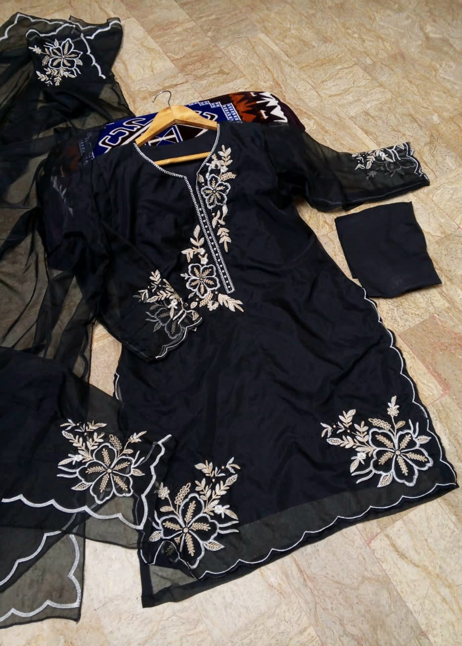 Elegance Touch 3 Piece Embroidered Organza Suit