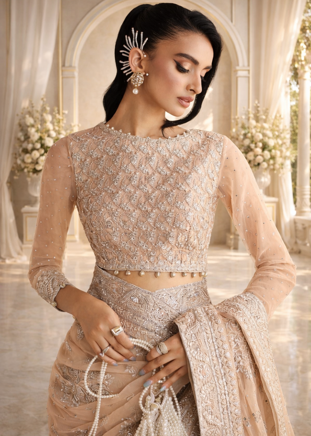 Maria B Embroidered Net Saree