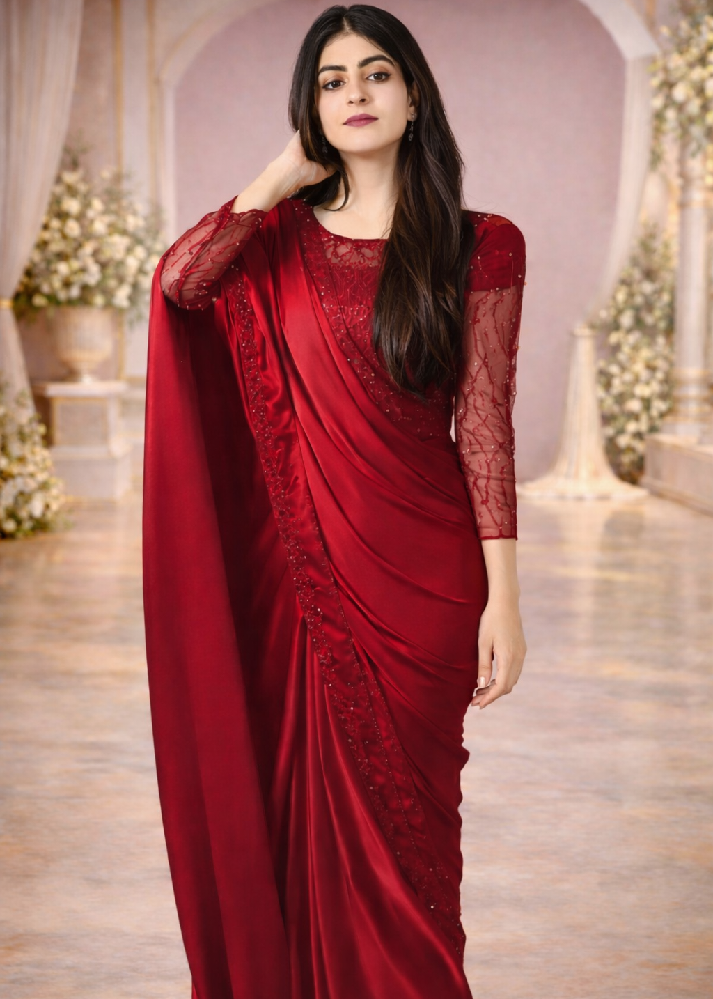 Pearl Sequence Silk Saree
