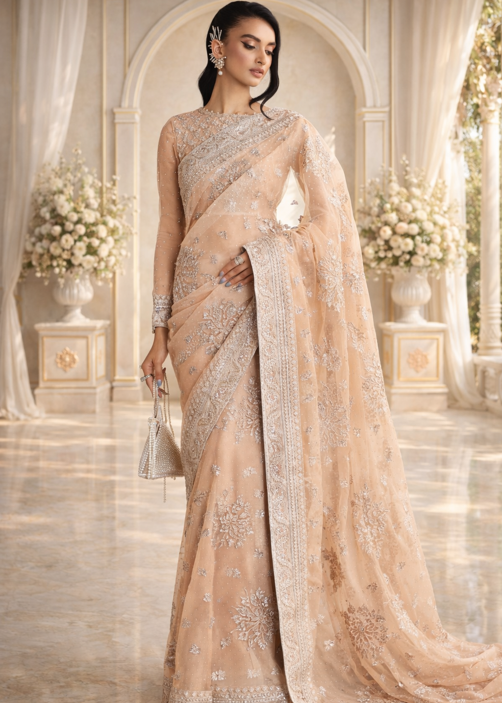 Maria B Embroidered Net Saree