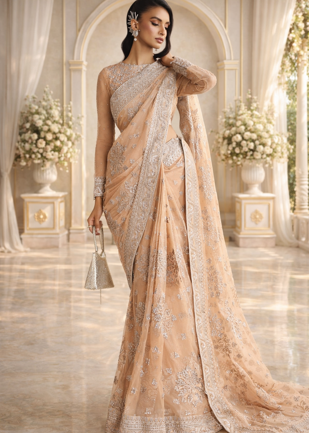 Maria B Embroidered Net Saree