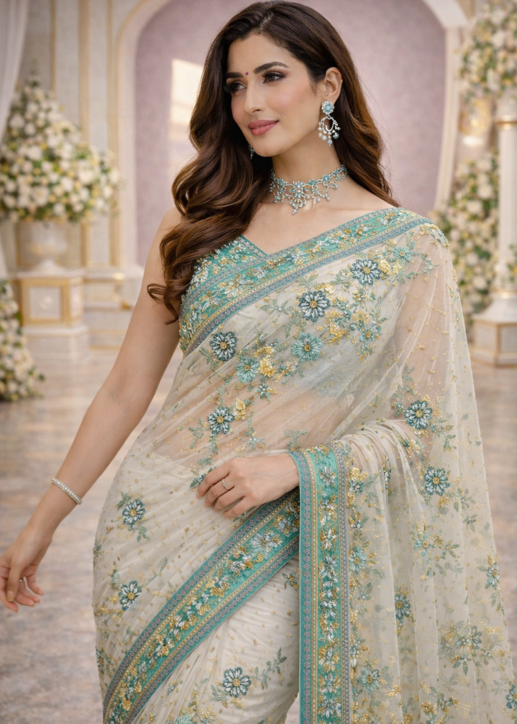 Akbar Aslam Unstitched Replica Saree Set