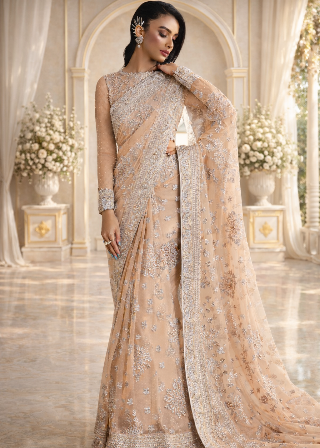 Maria B Embroidered Net Saree