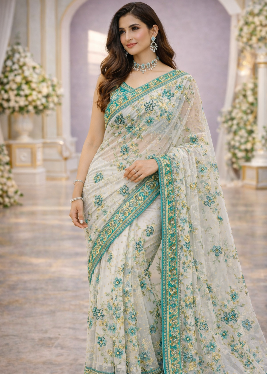 Akbar Aslam Unstitched Replica Saree Set