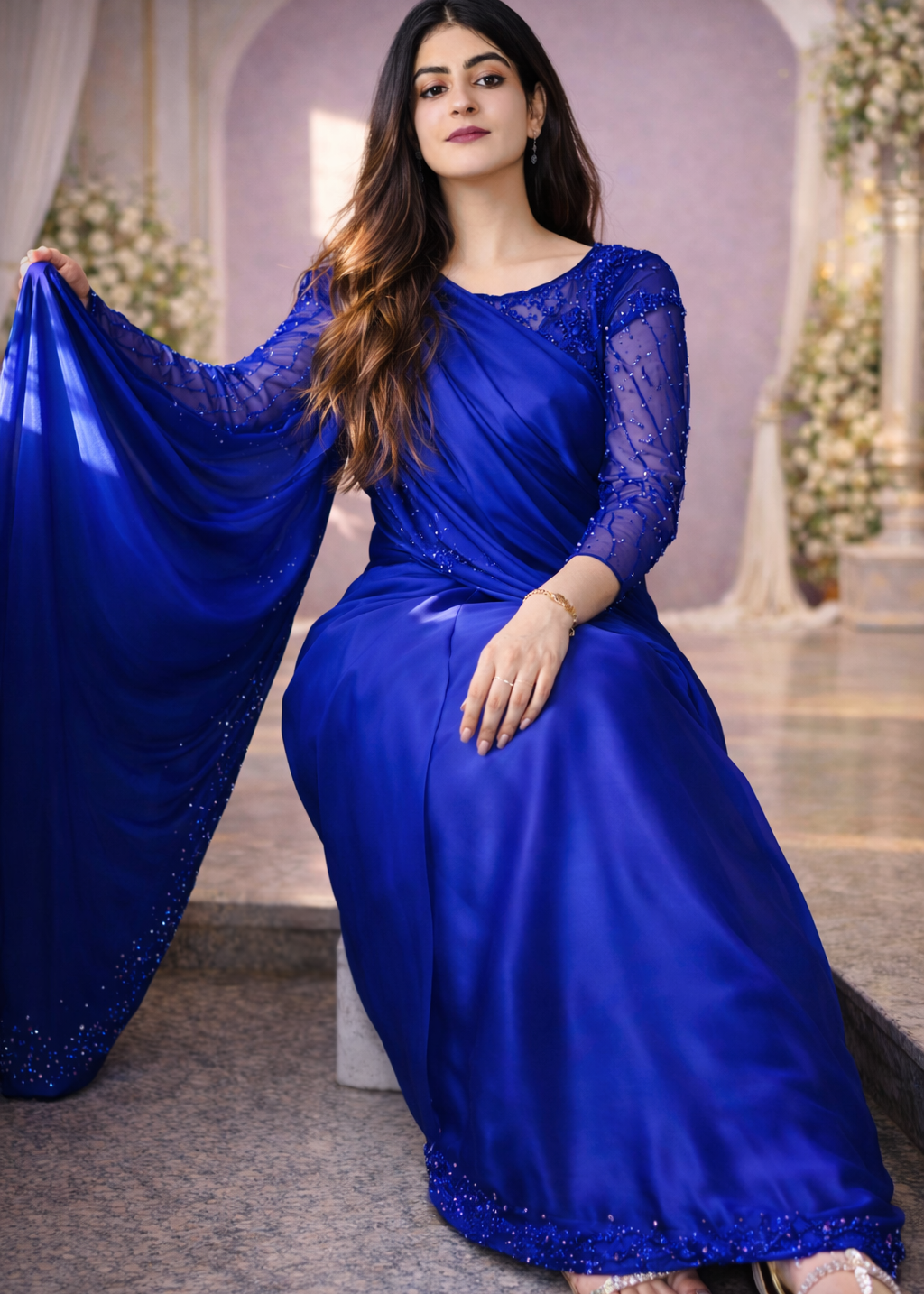 Pearl Sequence Silk Saree