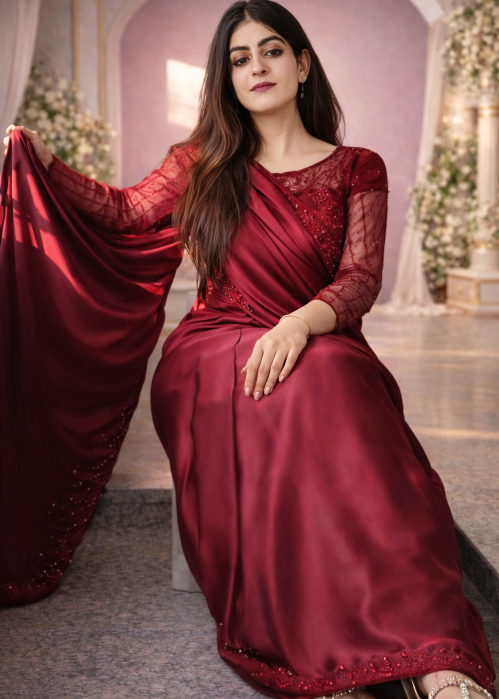 Pearl Sequence Silk Saree