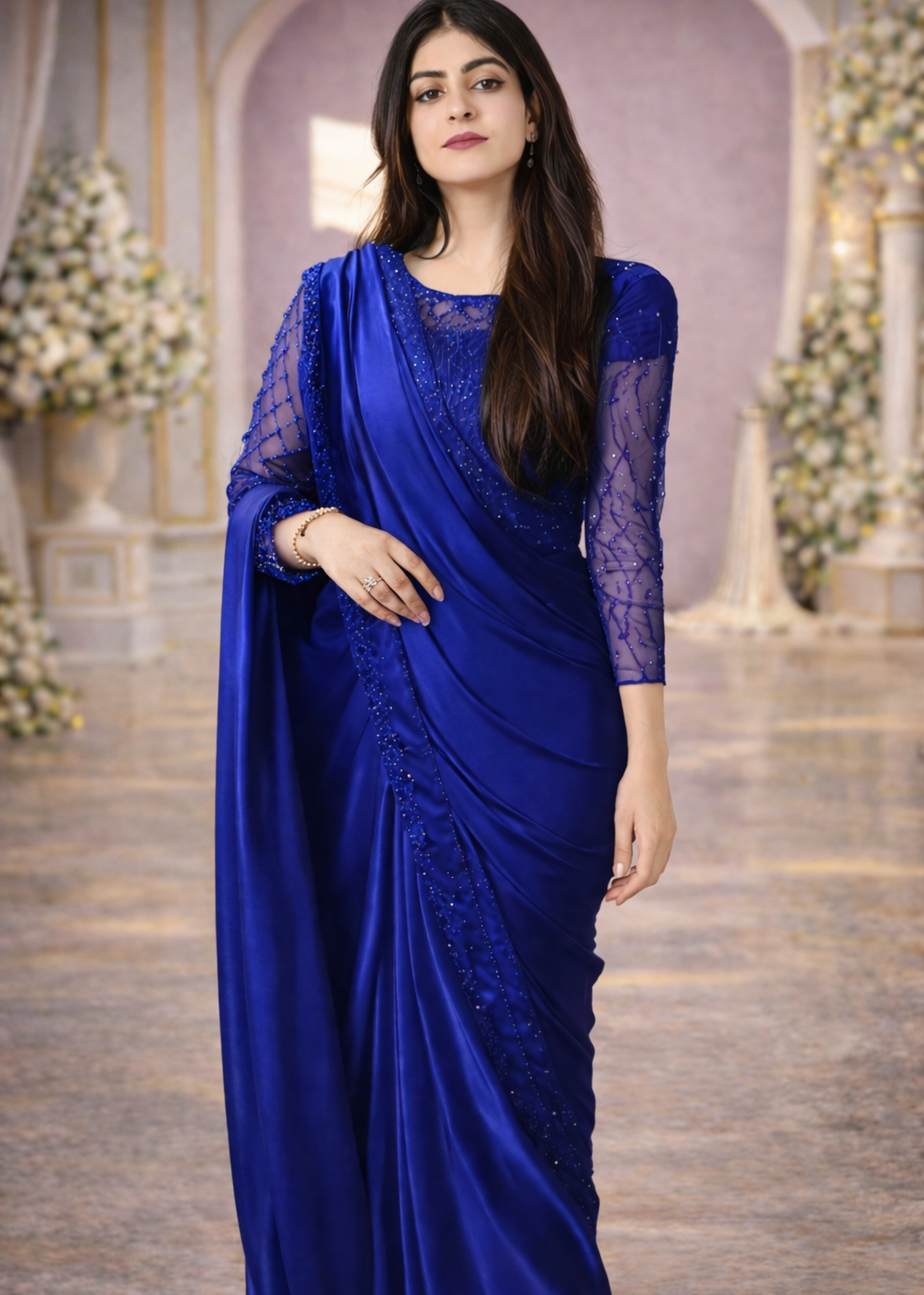 Pearl Sequence Silk Saree