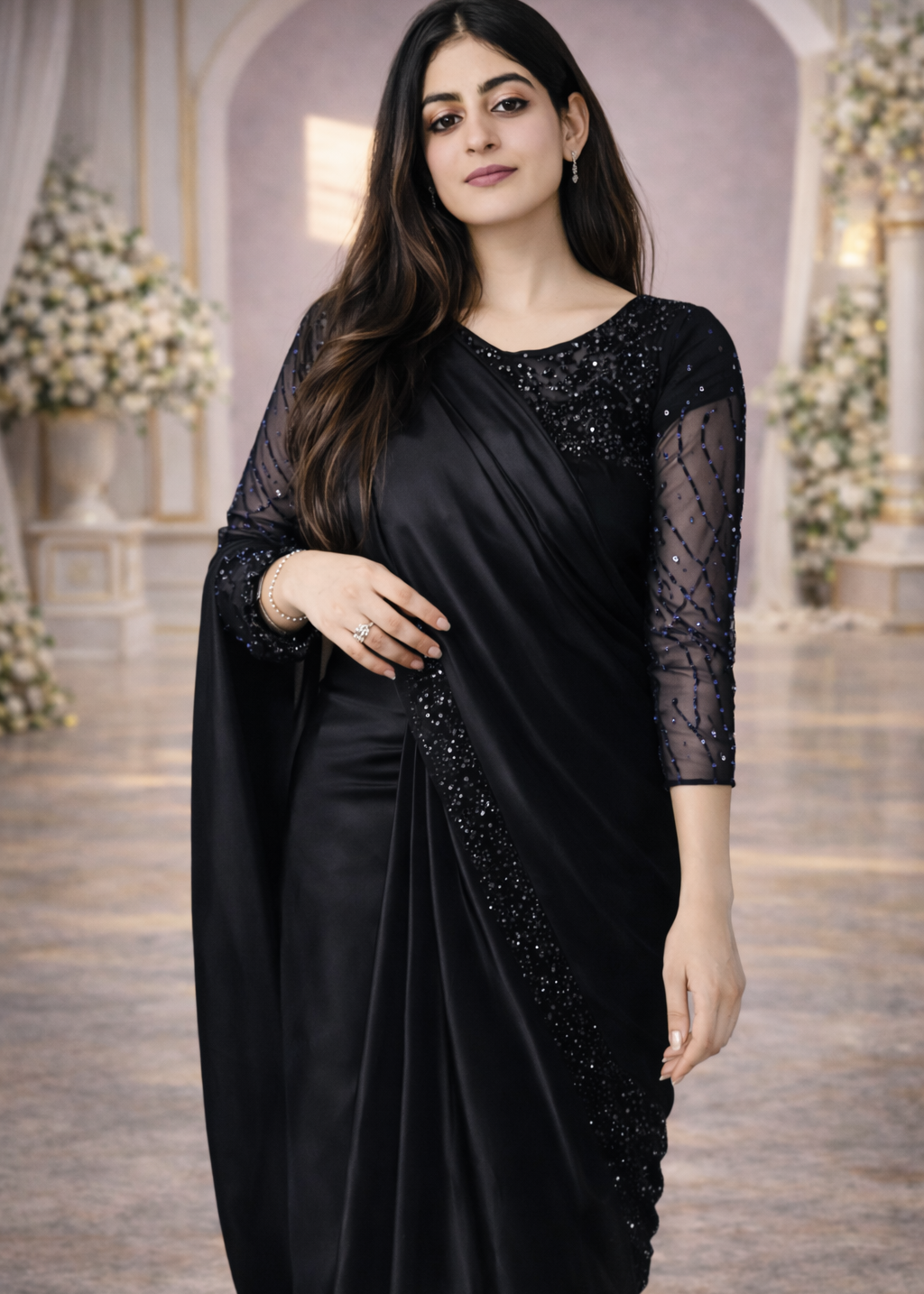 Pearl Sequence Silk Saree