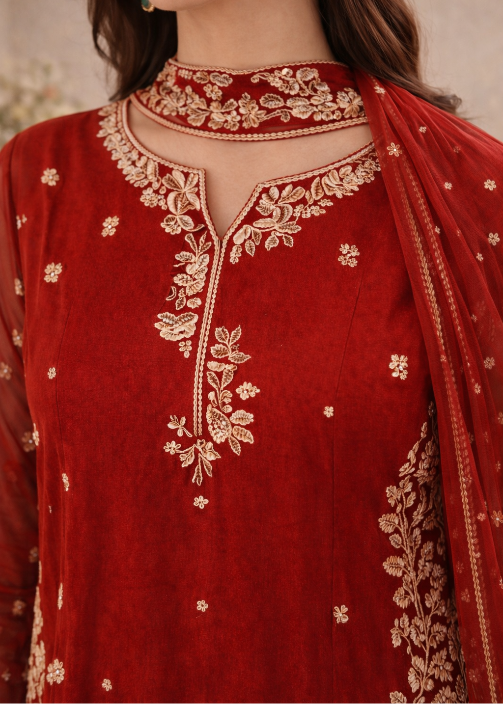 Embroidered 3 Piece Silk Farshi Shalwar Set  Formal Pakistani Suit