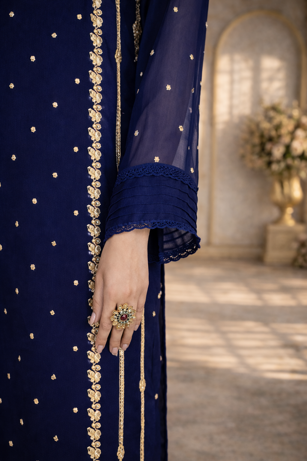 Front Neck Sequence Embroidered 3 Piece Suit
