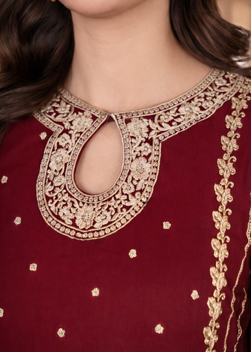 Front Neck Sequence Embroidered 3 Piece Suit