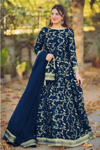 4 Piece Heavy Embroidered Shamose Silk Flare Skirt & Top Ensemble