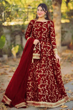 4 Piece Heavy Embroidered Shamose Silk Flare Skirt & Top Ensemble