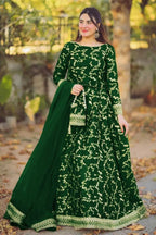 4 Piece Heavy Embroidered Shamose Silk Flare Skirt & Top Ensemble