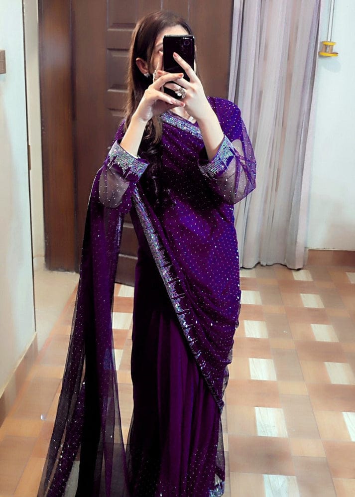 Starry Net Rhinestone Saree - Shiwani Apparels