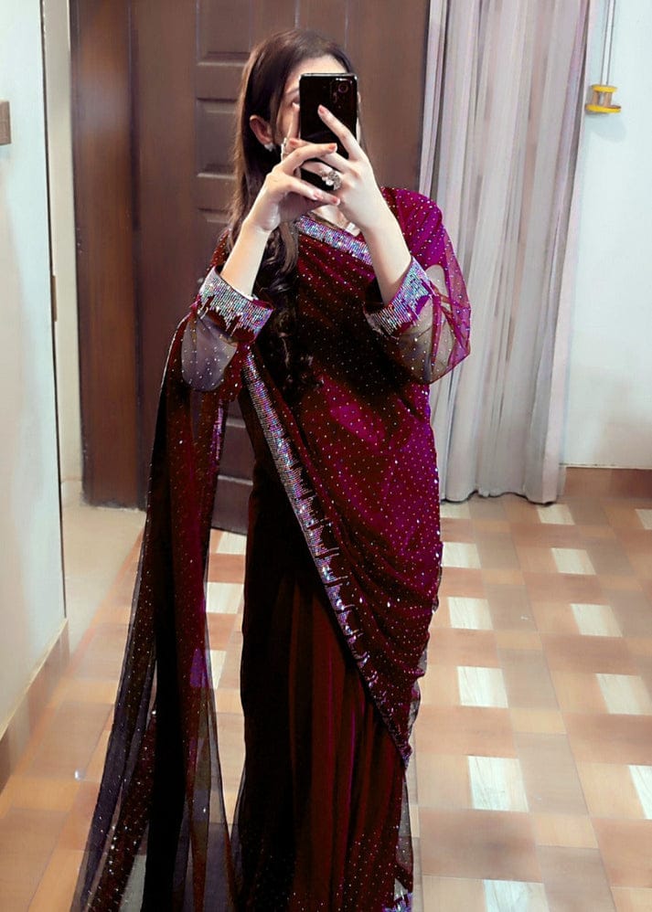 Starry Net Rhinestone Saree - Shiwani Apparels