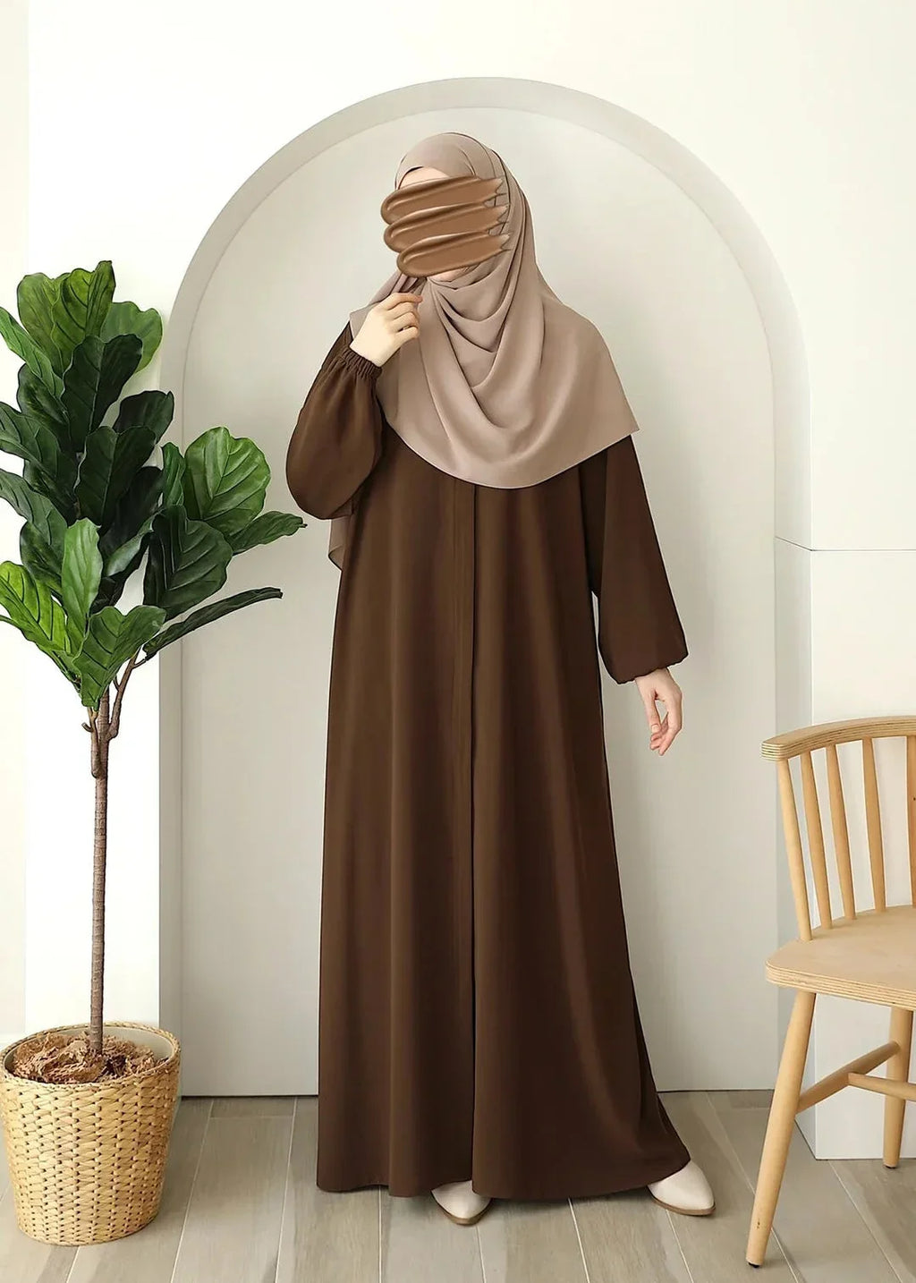 Premium Wool Peach Abaya Set with Matching Hijab